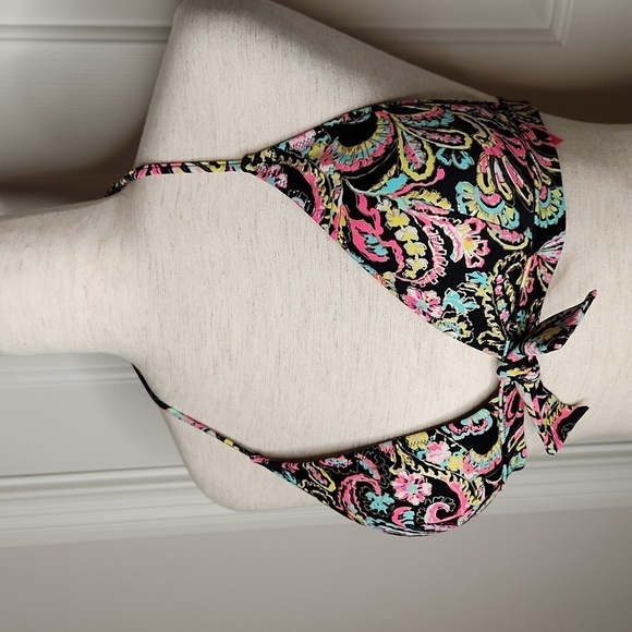 Victoria's Secret Black Paisley Halter Bikini Top Size M - Picture 2 of 10